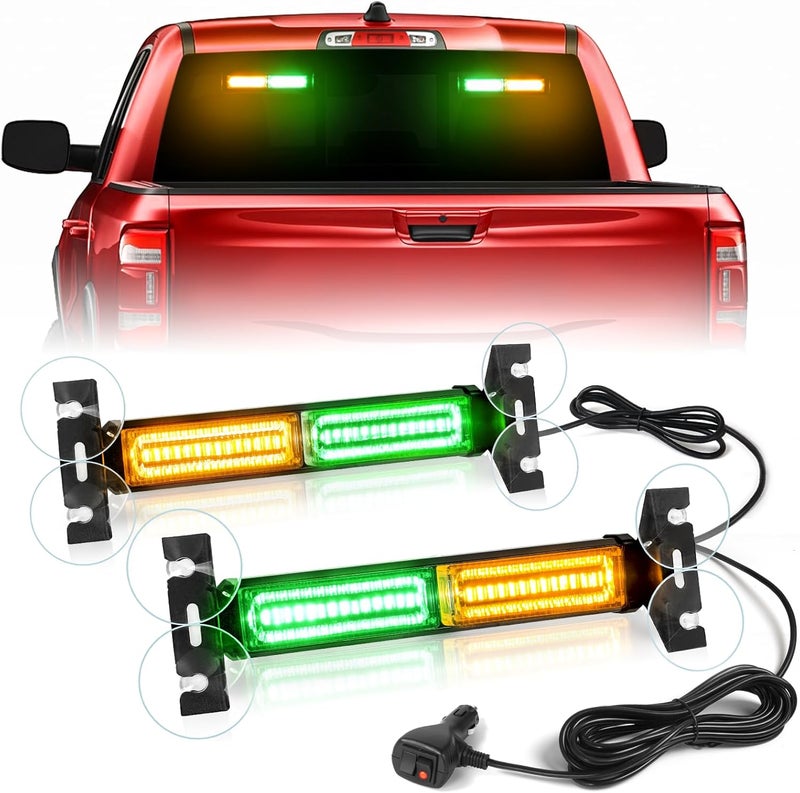 HLauto 1002L Emergency Strobe Traffic Advisor Light Bar: 40 LED Dash Safety Warning Flashing Light, Front/Rear Windshield Visor for Construction Vehicle, Tow/Plow Truck (2x10.7inch, Amber Green) - Image 1
